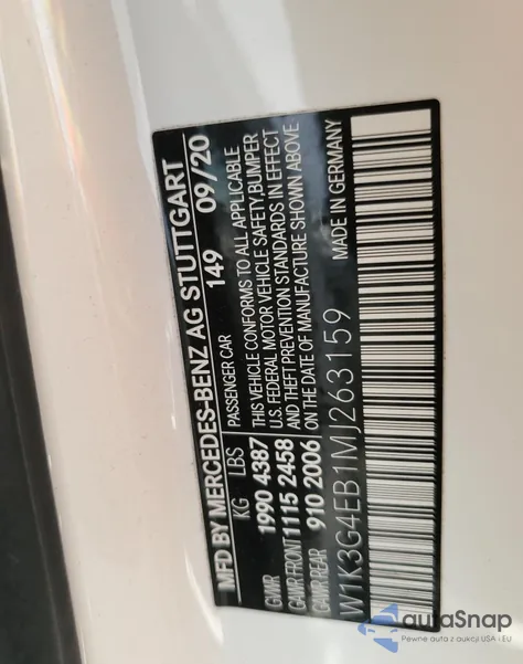 2021 Mercedes-Benz A 220 z USA, uszkodzony, nr VIN W1K3G4EB1MJ263159